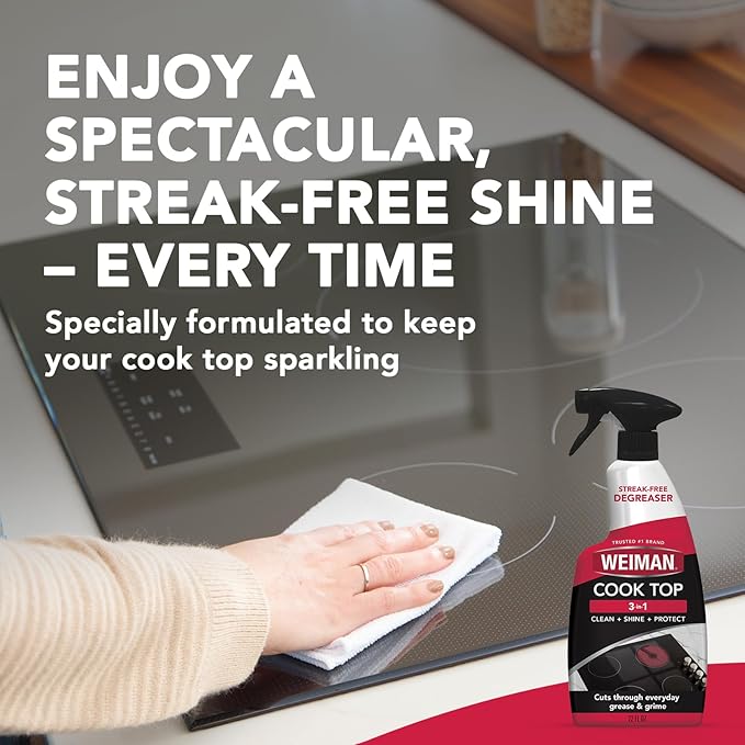 Weiman 22 Fl Oz Cooktop Cleaning Spray & Microfiber Cloth – Cooktop & Oven Cleaner for Streak & Residue Free - Non-Abrasive Degreaser Safe for Glass & Ceramic