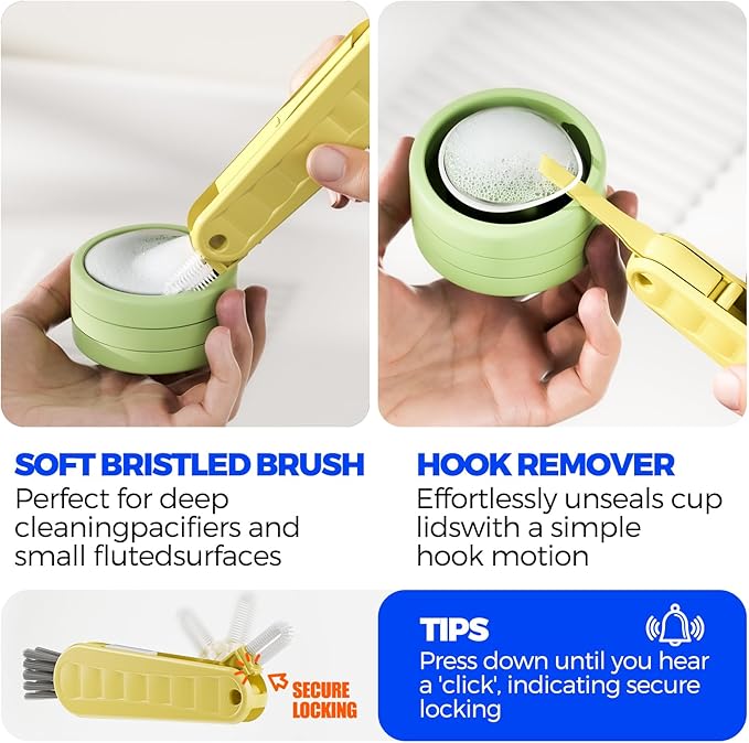 6 Pack Holikme 4 in 1 Cup Lid Cleaning Brush Set with 3 Straws, Multifunctional Bottle Brush, Silicone Cup Lid Gap Cleaner, Durable Bristle Crevice Cleaning Brush, Yellow