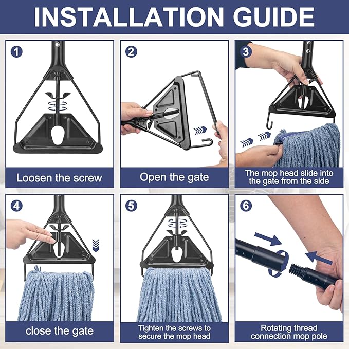 Commercial Industrial Mop for Floor Cleaning, 3 Extra Large Reusable Replacement Head with 59" Long Handle,Heavy Duty Looped-End String Wet Cotton Mop for House,Kitchen,Office,Garage,Tile Floor
