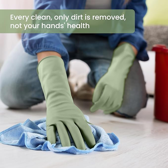 Rubber Cleaning Gloves for Dishwashing, 4 Pairs Reusable Kitchen Gloves for Washing Dishes and Household Cleaning, Colorful Dish Gloves with Flocked Lining and Non-Slip Grip, Pefect for Woman Men - M