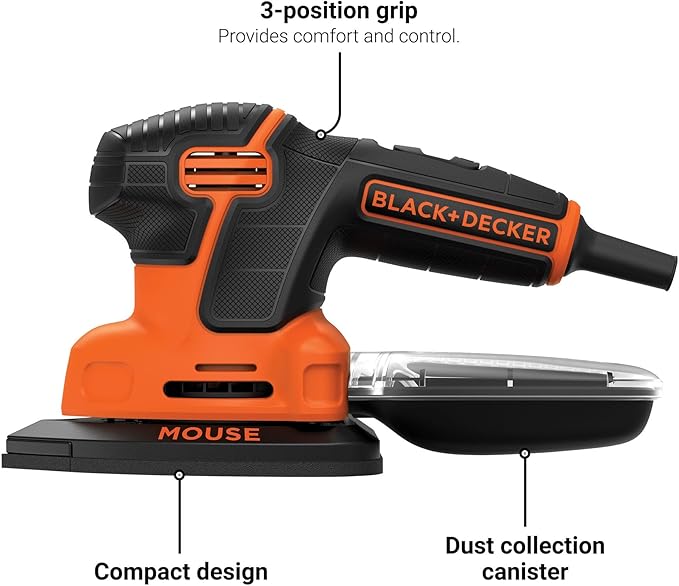 BLACK+DECKER Detail Sander,1.2 Amp,16,000 OPM,Compact Design,3-Position Grip for Comfort,Includes Dust Collector,Corded (BDEMS600),(Pack of 2)