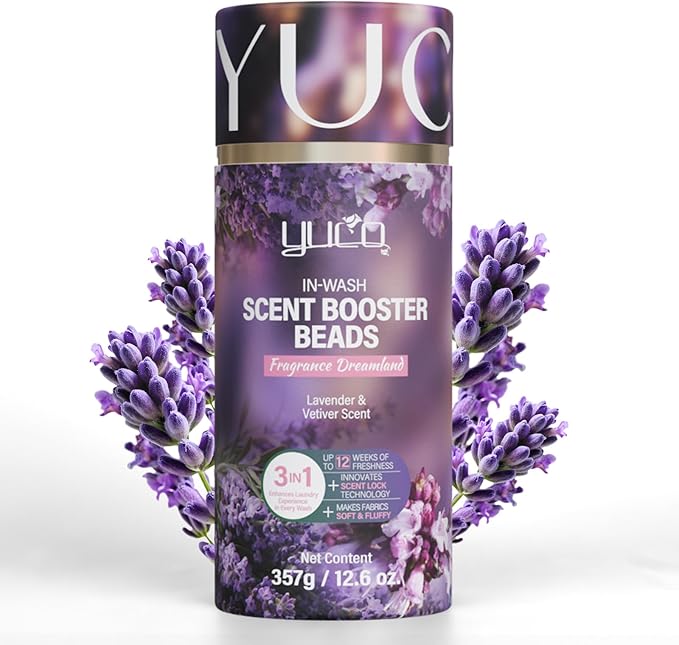 YUCO Scent Beads Laundry Natural,Ultra-Concentrated Two-Color Laundry Beads,Effective Fabric Deodorizer,Soften,Static Free,Microcapsule Tech Scent Lock Fresh Last 12Weeks(Lavender Amberwood,12.6OZ)