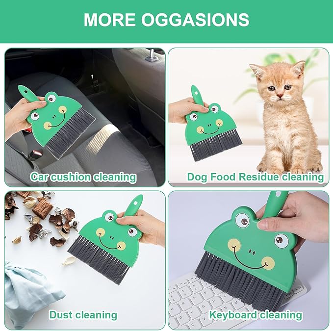 Green Small Dustpan and Brush Set Cute Mini Hand Broom and Dustpan Set Portable Durable Desktop Cleaning Supplies for Tabletop Debris Keyboards