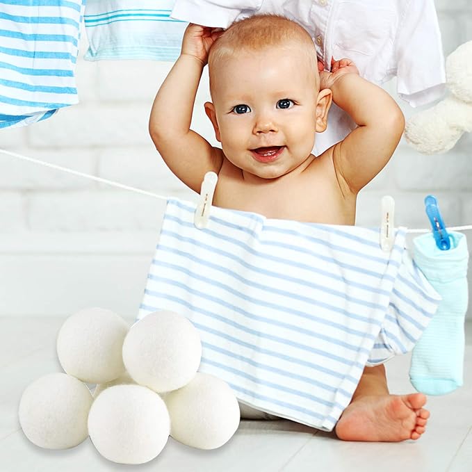 (Upgraded) SnugPad XL Size Wool Dryer Balls Natural Fabric Softener & 100% Organic Premium New Zealand Wool, Reduce Wrinkles & Save Time, Baby Safe & Hypoallergenic, White 6Count
