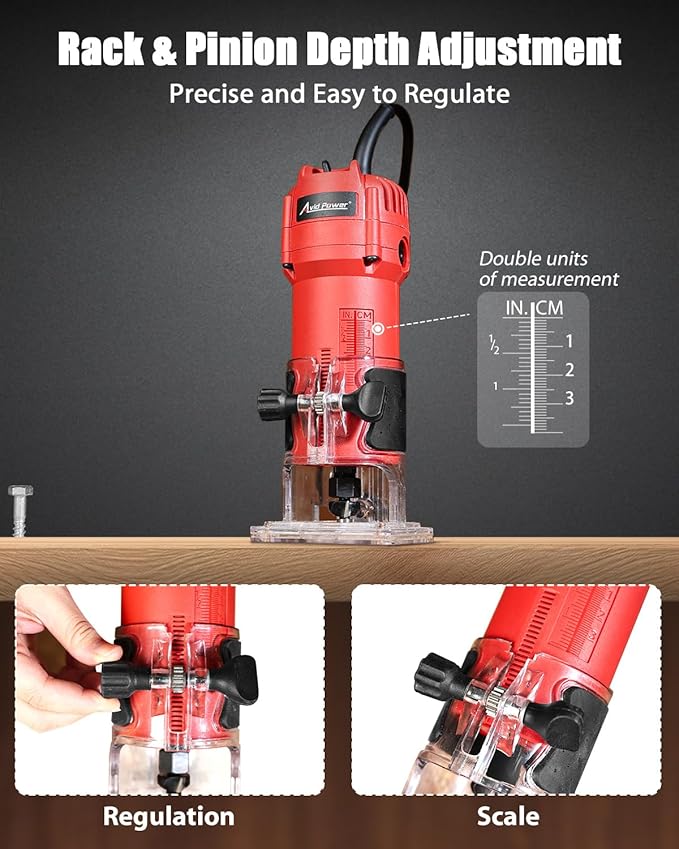 AVID POWER 630W 5.3 Amp Wood Router Tool with Fixed Base Compact Router for Woodworking, 35,000 RPM, 1/4” collet & 5 Trim Bits, Straight & Roller Guide, 2 Wrenches and Carbon Brushes