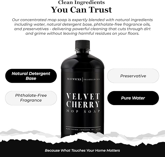 Fragrances - Luxury Mop Soap (Velvet Cherry) 32 Oz – Velvet Cherry Scented Floor Cleaner for Mopping – Pet Safe, Best Smelling Mop Detergent for All Surfaces