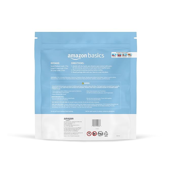 Amazon Basics Laundry Detergent Pacs, Free & Clear, Hypoallergenic, Fragrance Free, HE Compatible, Easy to Use, 120 Count (New Packaging)