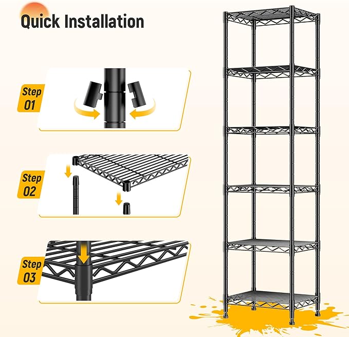 DurayLoly 6 Wire Shelving Metal Shelves Storage Rack:Adjustable Storage Shelves Standing Shelf Units and Narrow Shelf for Laundry Bathroom Kitchen Pantry Closet Office 15.8" w*11.8" D*63" H