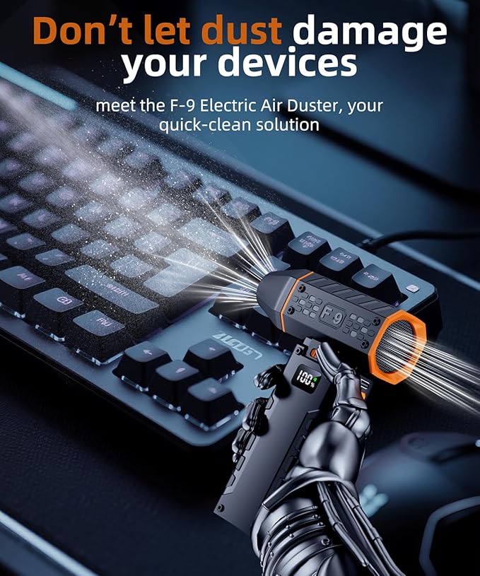 Compressed Air Duster - 100 - Gear Adjustable 130,000 RPM Rechargeable Cordless Electric Air Duster with Display Screen, Mini Dust Blower for Computer, Keyboard, Home, Car Cleaning (Black)
