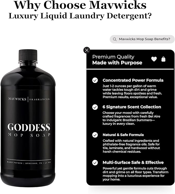Fragrances - Luxury Mop Soap (Goddess) 32 Oz – Goddess Scented Floor Cleaner for Mopping – Pet Safe, Best Smelling Mop Detergent for All Surfaces