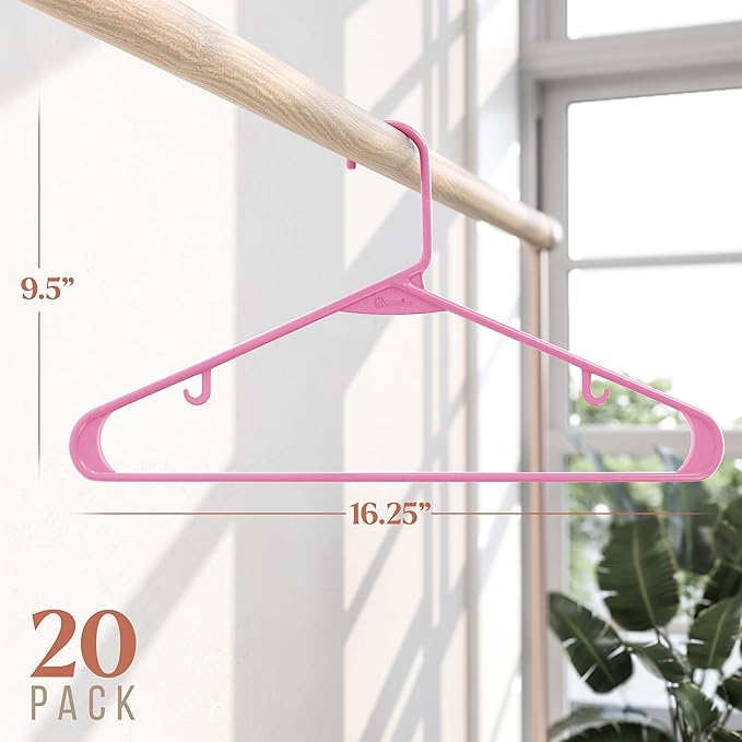 Plastic Hangers 20 Pack Pink - Clothes Hangers - Makes The Perfect Coat Hanger and General Space Saving Clothes Hangers for Closet - Percheros Ganchos para Colgar Ropa Hangars