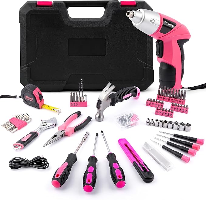 3.6V Pink Cordless Screwdriver Set, 151Pcs Home Tool Kit with Magnetic Bits & LED Light - Rechargeable Power Drill for Women DIY, USB-C Fast Charging