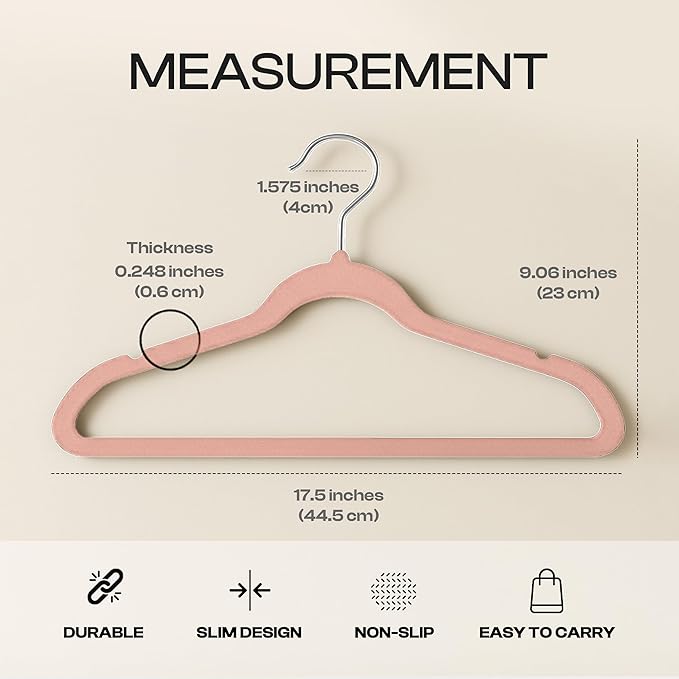 Utopia Home Velvet Hangers 50 Pack – Luxury Non-Slip Slim Pant & Coat Hangers, Strong Space-Saving Clothes Hangers with Pants Bar and 360° Swivel Hook – Pink