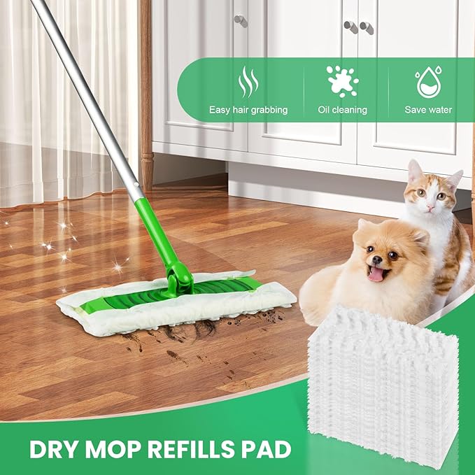 60 Count for Swiffer Dry Cloths Compatible with Swiffer Sweeper& Mop Deluxe 2-in-1 Floor Mopping and Limited Edition Pink Wicked, Cleaning Dust and Hair, for Swiffer Dry Sweeping Cloths