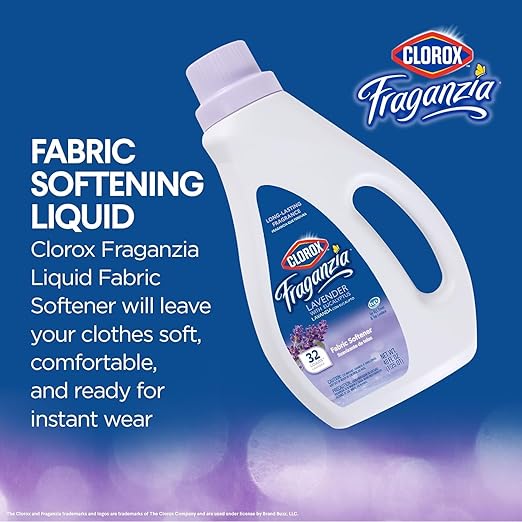 Clorox Fraganzia Liquid Laundry Fabric Softener, Lavender with Eucalyptus Scent - Laundry Odor Eliminator, Wrinkle Reducer and Static Reducer, 40 Fl Oz - 6 Pack