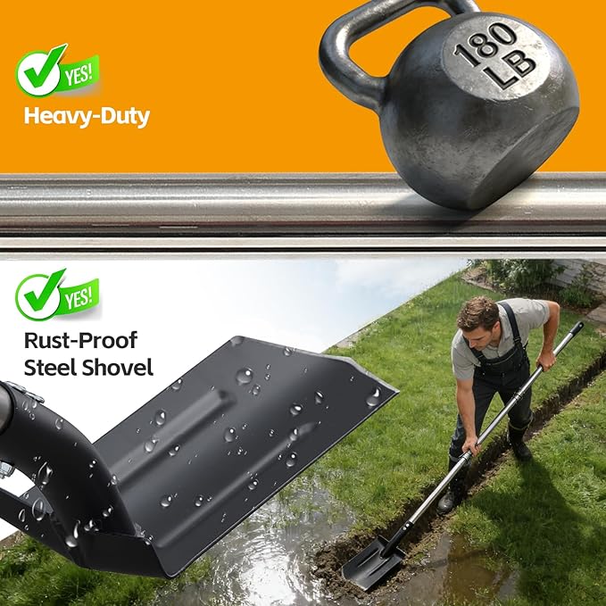 Stainless Steel Trench Shovel,4-Inch V-Shape Narrow Trenching Spade–Heavy Duty Professional Garden & Landscaping Tool with 60-Inch Adjustable Long Handle &Foot Pedal for Digging,Edging,and Entrenching