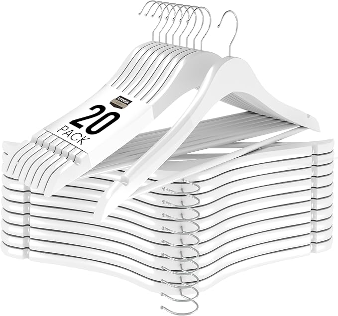 Utopia Home Premium Wooden Hangers 20 Pack - Durable & Slim Coat Hanger - Suit Hanger with 360-Degree Rotatable Hook - Wood Hangers with Shoulder Grooves (White Color)