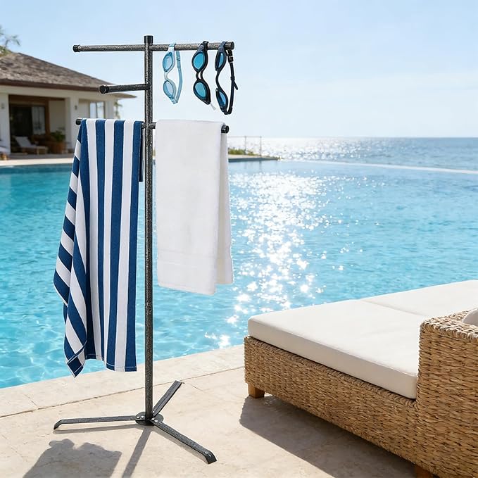 Pool Towel Rack Outdoor 60 Inch Height Outdoor Towel Rack for Pool Heavy-Duty Standing Towel Rack Rustproof & Slip-Resistant Towel Drying Rack Suitable for Indoor Use Towel Stand