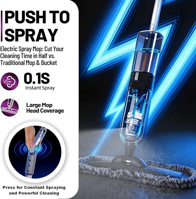 Electric Spray Mop Floor Cleaner with 2 Mopping Pads 700ml Bottle & Scraper 360° Swivel Head Lightweight Cordless Wet Dry Cleaner for Hardwood Floor Cleaning Laminate Tile Wood Vinyl & All Hard Floors