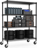 M MZG 53" W Storage Shelves 1760LBS 4 Tier Metal Shelving Unit with Wheels Heavy Duty Garage Shelving Adjustable Wire Shelves for Pantry,Kitchen,Garage,Basement,Black 23.6" D x 53.2" W x 73.6" H