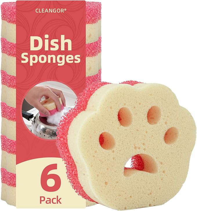 6pcs Scrub Sponges, Dual-Sided Temperature-Controlled Dish Sponges, Scratch-Free, Easy to Clean, Kitchen Cleaning Sponges for Tough Stains, Delicate Surfaces, Glassware, Cookware, Appliances