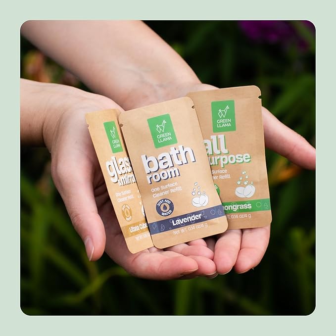 Green Llama Eco-Friendly Cleaning Refill Tablets Variety Pack - Multi-Surface, Glass & Bathroom Cleaners with Natural Essential Oils in Compostable Packaging, Biodegradable, Family & Pet Safe