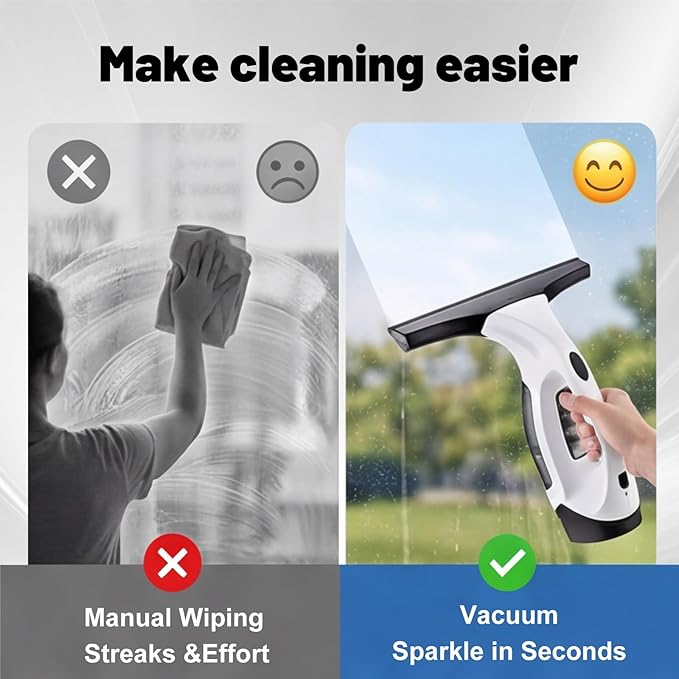 Electric Window Vacuum Squeegee Cordless, 2000Pa Electric Window Cleaner Tool Set, Rechargeable Window Vac, Window Squeegee Electric Cleaning Tool for Windows, Tiles, Mirrors, Car