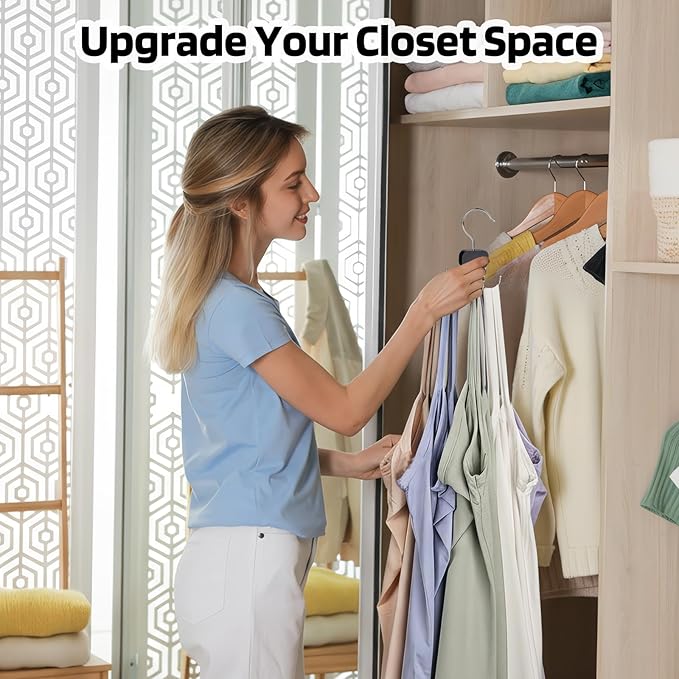 3 Pack Tank Top Hangers, 2026 Upgraded Bra Hanger for Closet Organizer & Storage, 360° Rotating & Foldable Design, Wooden Space-Saving Hanger for Tank Tops, Bras and More (Black)