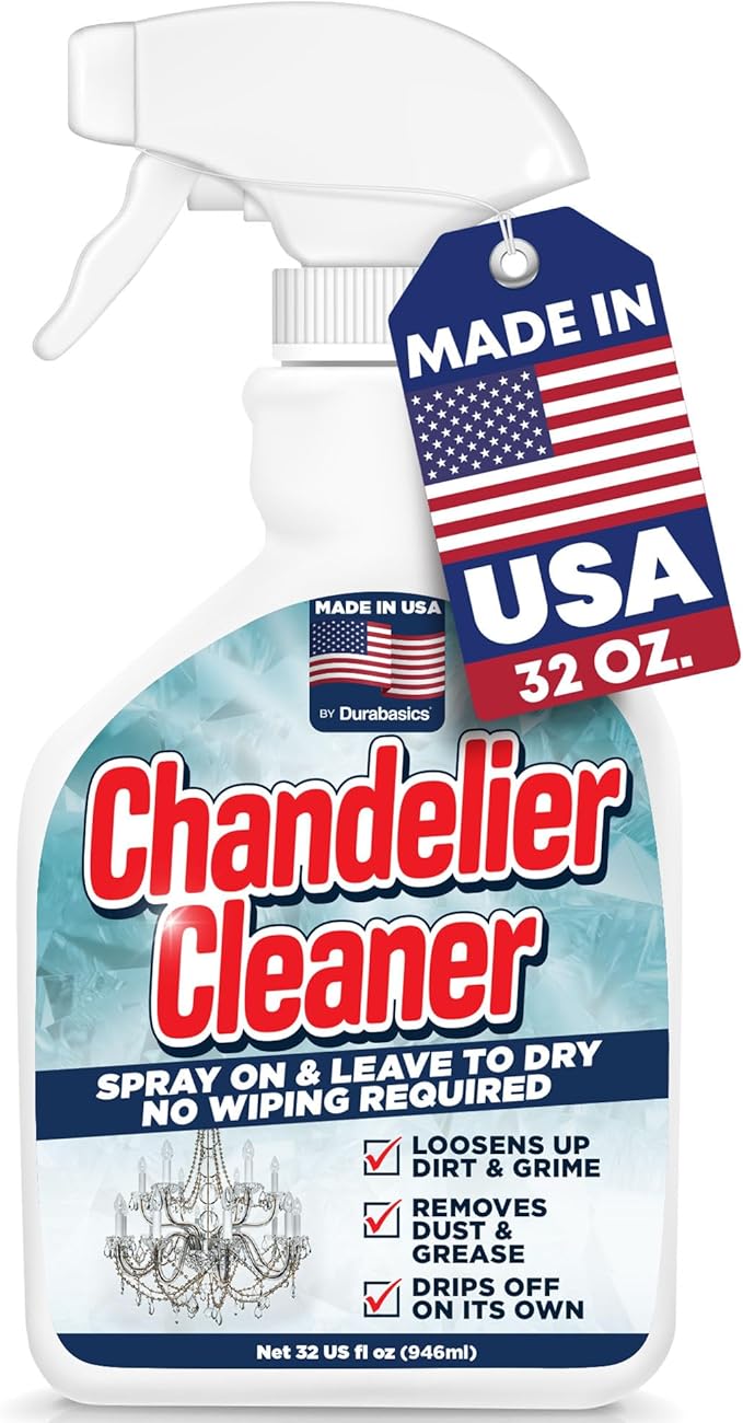 Durabasics 32oz Chandelier Cleaner Spray – Chandelier Cleaner Drip Dry No Wipe for Light Buildups – Streak-Free Glass Cleaner – Helps Loosen Dirt & Grime – Multi-Surface Use – Made in USA