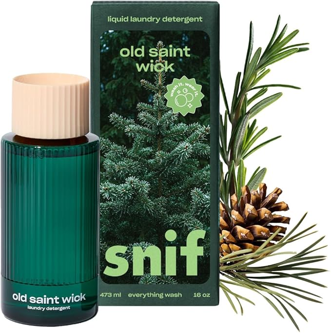 Snif Old Saint Wick Laundry Detergent, Fresh-Cut Pine, Fir Balsam & Cedarwood Holiday Scent, Non-Irritating to Skin, Clean, Non-Toxic, Vegan, Cruelty Free, 16oz