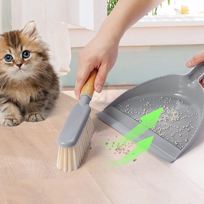 Dustpan and Brush Set -Small Broom Dustpan Set, Hand Broom and Dust Pan for Pet, Car, Dorm, Comping (Gray)