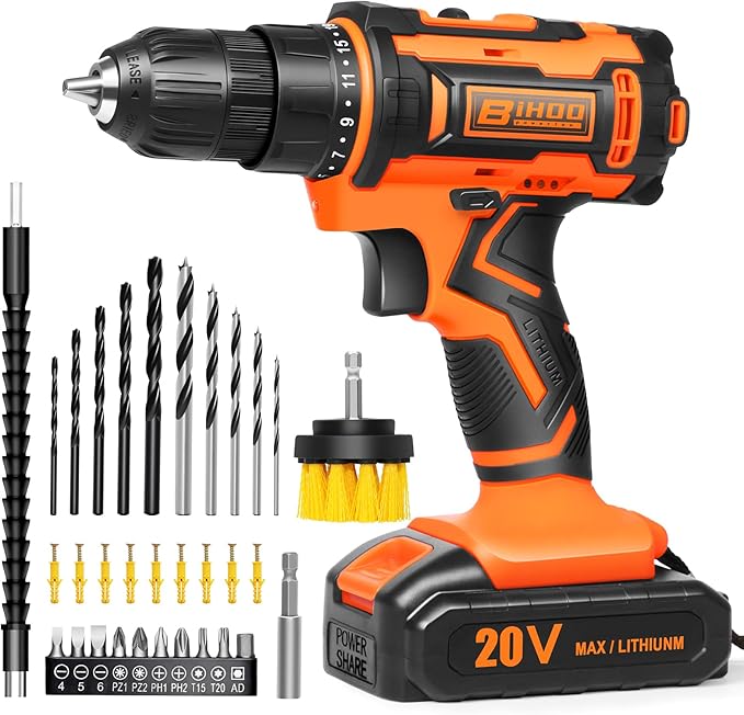 20v Drill Driver Set,Cordless Drill with Battery and Charger,LED Tools Kit,25+1 Torque Setting,43pcs Drill Bits