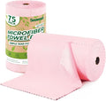 Microfiber Cleaning Cloths Roll, 75 Pack Tear Away Microfiber Towels Roll, 12" x 12" Lint Free Rags, Reusable Cleaning Cloths, Washable, Scratch Free,Ultra Absorbent Dish Rags(Pink)
