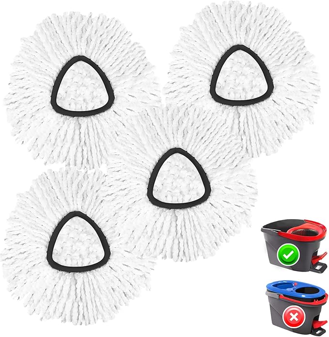 4 Pack Spin Mop Replacement Head Spin Mop Refills Compatible with O Ceda EasyWring 1-Tank System, 100% Microfiber Mop Cleaning Machine Washable Spin Mop Head for Easywring 1 Tank System, White