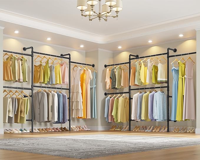 Timate P3 Closet Organizer System with 5 Hanging Rods, Adjustable 5'8"–7'6", Heavy-Duty Modular Garment Rack, Space-Saving Closet Solution for Walk-in Closet, Bedroom & Small Spaces