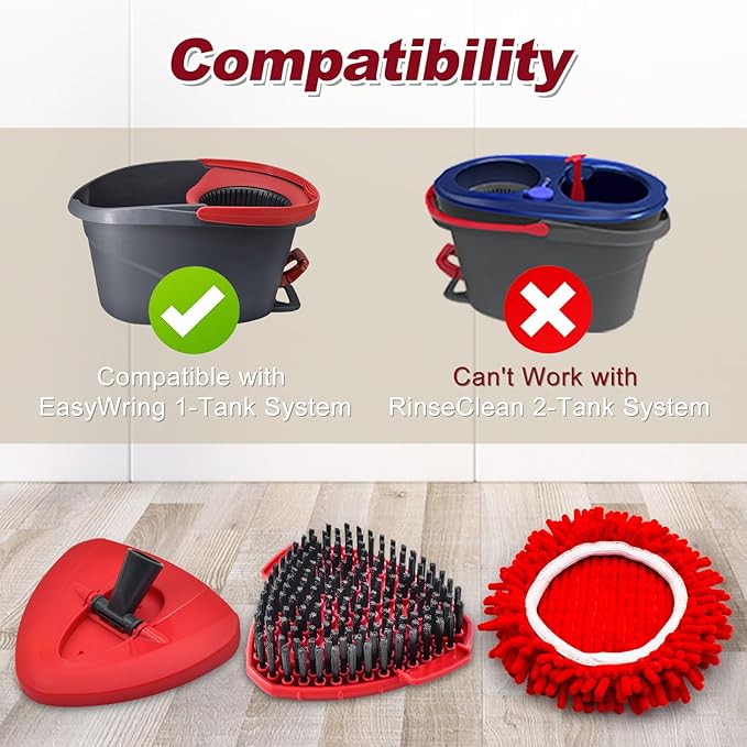 Chenille Mop Heads Replacements for Ocedar, Mop Replace Head for O Cedar Mops, Chenille Duster for Ocedar Easywring 1 Tank Spin Mops Includes 3 Pack Chenilles Pad Refills, 1 Scrub Brush and 1 Base