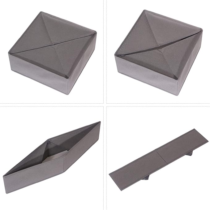 DIOMMELL 4 Pack Foldable Cloth Storage Box Closet Dresser Drawer Organizer Fabric Baskets Bins Containers Divider for Clothes Underwear Bras Socks Lingerie Clothing, M Grey 22-0000