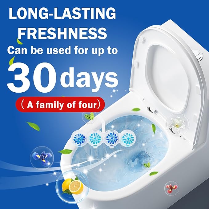 SCENTORINI 4-in-1 Toilet Bowl Cleaner Rim Hanger, Hanging Automatic Toilet Bowl Freshener, 4 Ocean & 4 Lavender Scent, Toilet Bowl Cleaning Balls Long-Lasting up to 30 Days