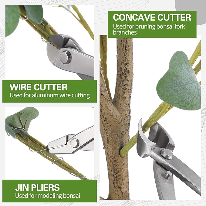 Nuogo 6 Piece Bonsai Tool Set with Roll Bag 8 Inch Heavy Duty Gardening Pruning and Care Kit Concave Knob Wire Cutter Trunk Splitter Jin Pliers Scissors
