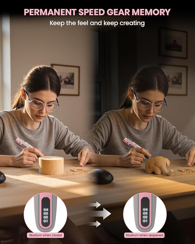 Rotary Tool, 4V Pink Cordless Rotary Tool with LED Display, Lasting Speed Memory, Rotary Tool Kit for Small DIY Project, Small and Light with Rubber Handle for Engraving, Sanding, Drilling, Polishing