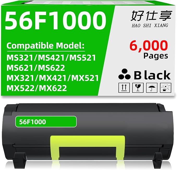 56F1000 High Yield Black Toner Cartridge Compatible with Lexmark 56F1000 for MS321 MS421 MS521 MS621 MS622 MX321 MX421 MX521 MX522 MX622 Printer (56F1000-1Pack-6000Pages)