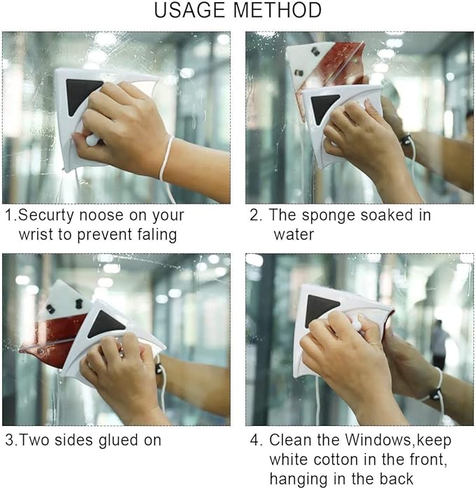 Double-side Magnetic Glass Wiper Window Cleaner Magnetic Glass Cleaning Tool Brush for Double Glazed Window Thickness 0.5"-1" (15-24mm)