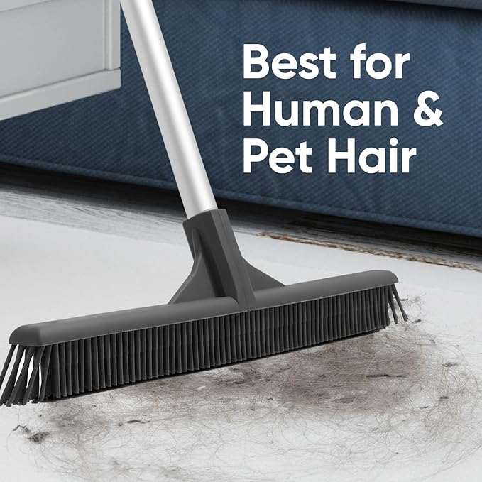 Superio 16"" Slim Silicone Salon Broom - Carpet Rake for Liquid, Human Hair, Pet Hair, and Fur Space Saving and Easy to Wash, Gray, 1281-993