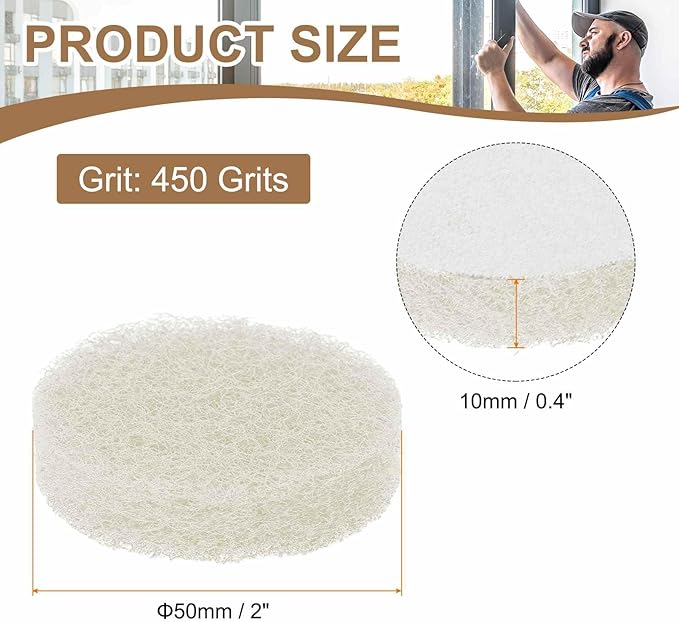 HARFINGTON 24pcs Scrubber Scouring Pads 450 Grits 2 Inch Drill Power Brush Hoop and Loop Surface Conditioning Disc Drill Scuffing Disc Scrub Pads for Home Kitchen Cleaning, White