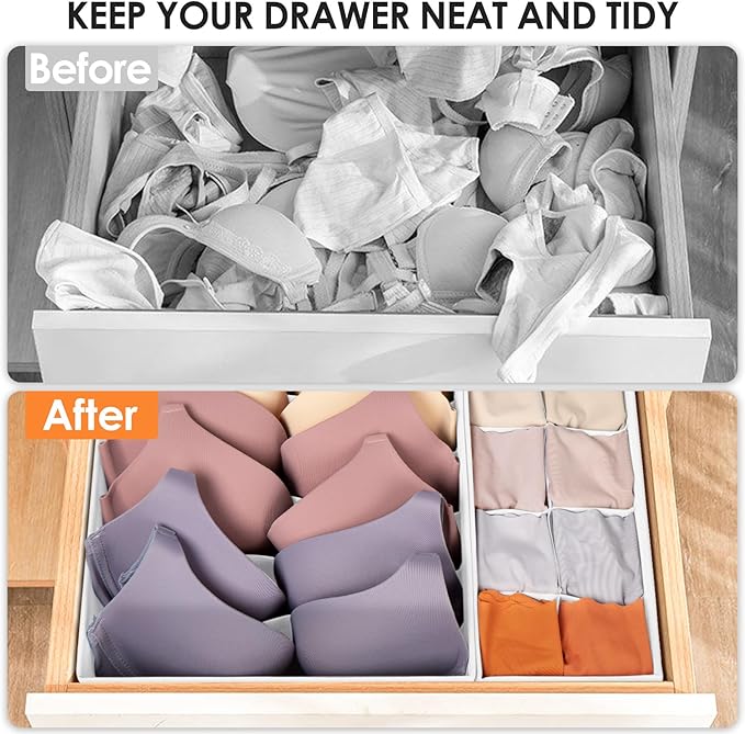 Criusia Drawer Organizer Clothes, 8 Pack Dresser Organizer Bins for Baby Clothes, Underwear Sock, Fabric Closet Organization and Storage Dividers for Nursery Bedroom (96 Compartments, White)