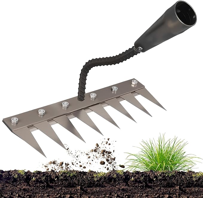 Iron Weeder Tool Without Long Handle, 8 Teeths Manual Weeder Remover Tool, Hand Weed Rake and Garden Hoe for Gardening, Heavy Duty Uprooting Weeding Pull for Yard, Lawn, Patio and Garden