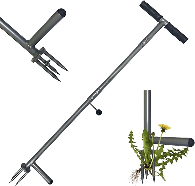 39"/42" Stand Up Weeder Hand Tool - Weed Puller Tool - Long Handle 3 Claws Manual Weeding Tool for Elderly & Gardeners - Stainless Steel Root Extractor Without Bending