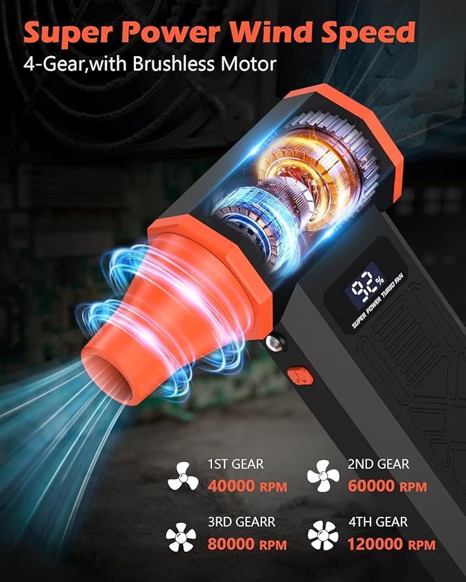Compressed Air Duster, 120,000RPM Electric Air Duster, 4 Speeds Powerful Brushless Motor with LED Light, Rechargeable Cordless Air Blower for Computer, Keyboard, Car, Home