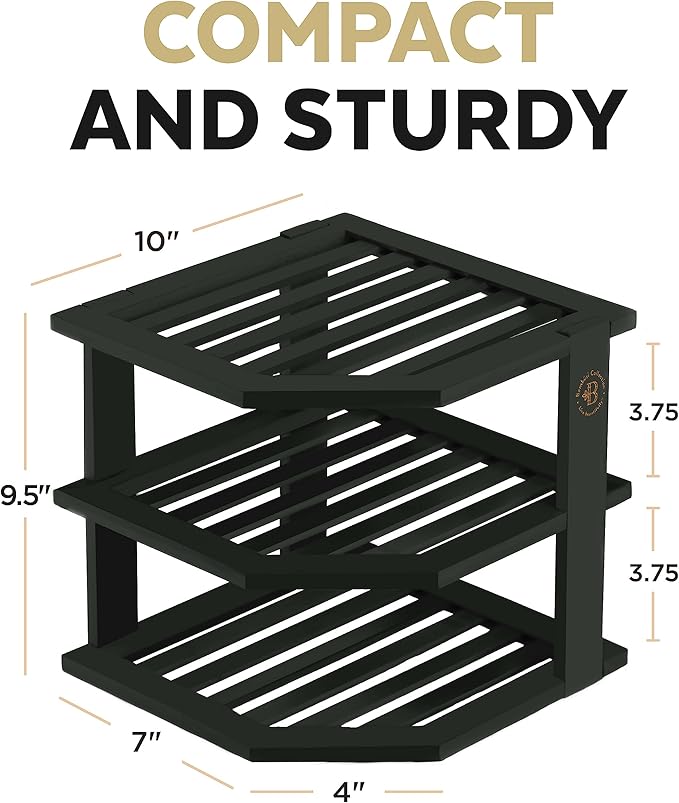 Bambüsi Plate Organizer for Cabinet - Corner Cabinet Organizer and Kitchen Cabinet Organizer Shelf, Kitchen Countertop Organizer for Plates, Dishes and Bowls, Space Saving Corner Rack, Black