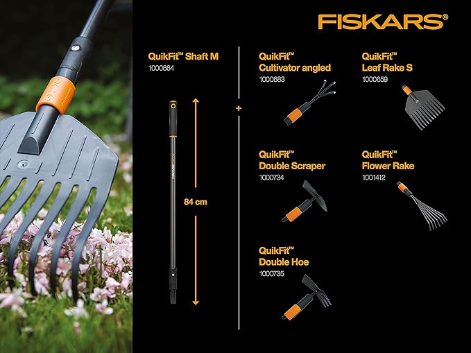 Fiskars QuikFit Shaft M, Length: 84 cm, Aluminium, Black/Orange, QuikFit, 1000664